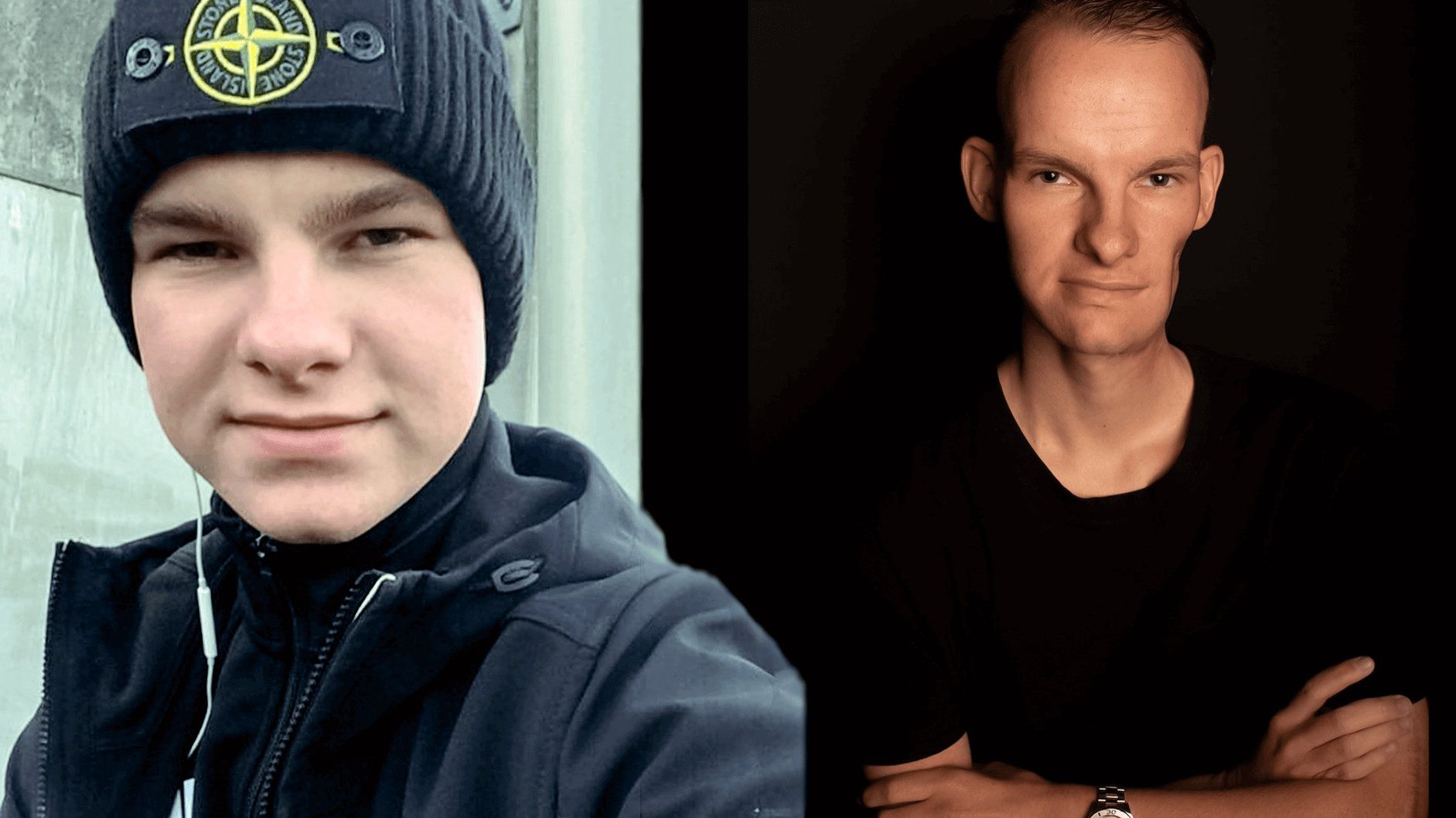 Foto waar Danni Ebben twee keer op is afgebeeld. Een selfie als jonge man en een studioportret van in sterk vermagerde toestand. Danni was de zus van Luna die bij Dans Creatie danst voor AYA.