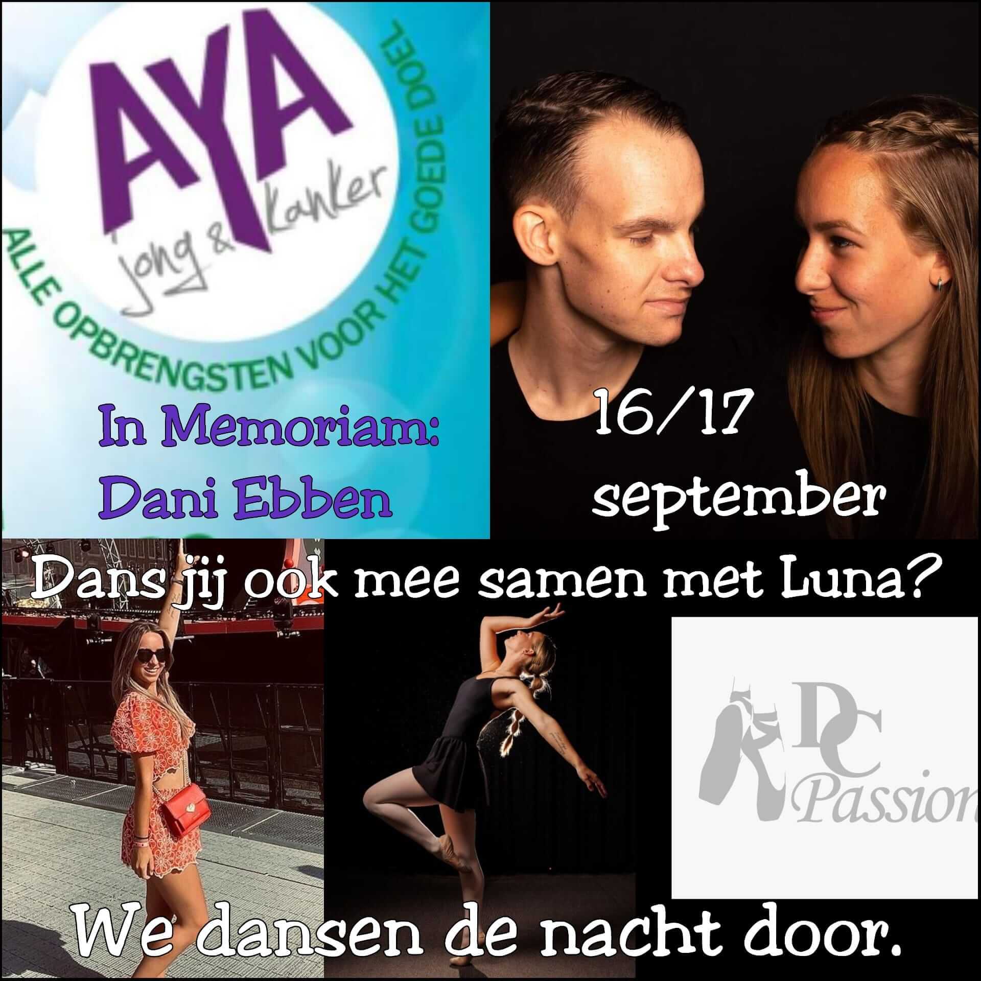 Afbeelding die Dans Creatie op Facebook heeft geplaatst om de actie voor AYA Jong en Kanker te promoten.